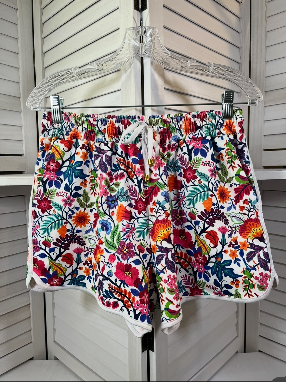 Floral Drawstring Athletic Shorts - White Multi